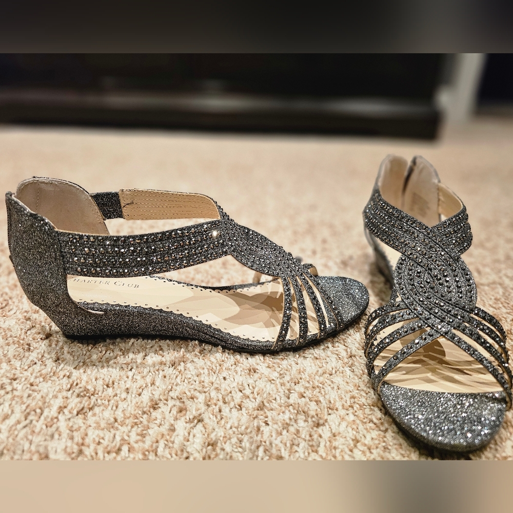 Women's Glitter Wedges- Pewter